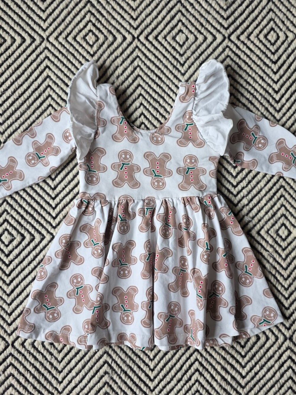 18-24M Monica & Andy Long-Sleeved Gingerbread Man Dress w/ Ruffle Sleeve Detail